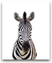 Schilderij  Safari / Jungle Zebra - Kinderkamer - Dieren Schilderij - Babykamer / Kinder Schilderij - Babyshower Cadeau - Muurdecoratie - 40x30cm - FramedCity