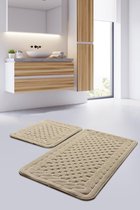 Nerge.be|Bambi Katoen Beige Badamermat Set|%100 Cotton - Handmade|Badkamer mat Set|Absorbent badmat|Washable in the Machine|Soft surface