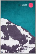 JUNIQE - Poster met kunststof lijst Les Alpes -40x60 /Blauw & Grijs