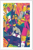 JUNIQE - Poster met kunststof lijst Batman -13x18 /Oranje & Roze