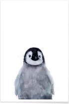 JUNIQE - Poster Kleine pinguïn illustratie -60x90 /Grijs & Wit