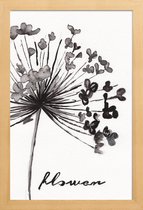 JUNIQE - Poster met houten lijst Flower -13x18 /Wit & Zwart
