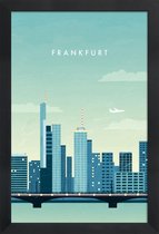 JUNIQE - Poster met houten lijst Frankfurt - retro -13x18 /Blauw