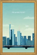 JUNIQE - Poster met houten lijst Frankfurt - retro -60x90 /Blauw