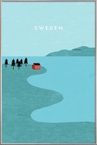 JUNIQE - Poster met kunststof lijst Zweden - retro -20x30 /Blauw