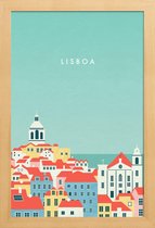JUNIQE - Poster in houten lijst Retro Lissabon -40x60 /Kleurrijk