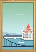 JUNIQE - Poster met houten lijst Retro Boedapest -13x18 /Blauw & Groen