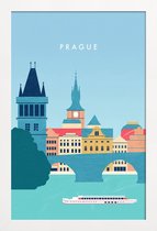 JUNIQE - Poster in houten lijst Retro Praag -20x30 /Blauw & Turkoois