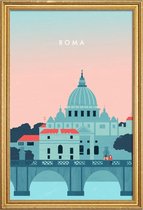 JUNIQE - Poster met houten lijst Rome - retro -40x60 /Roze & Turkoois