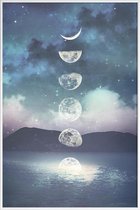 JUNIQE - Poster in kunststof lijst Moon Rising -20x30 /Blauw & Paars