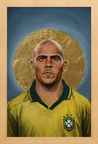 JUNIQE - Poster in houten lijst Football Icon - Ronaldo -20x30 /Blauw