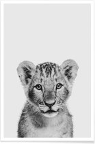 JUNIQE - Poster Lion Cub II Classic -40x60 /Wit & Zwart