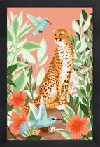 JUNIQE - Poster met houten lijst Tropic Cheetah -13x18 /Groen & Oranje