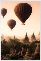 JUNIQE - Poster met kunststof lijst Hot Air Balloons in Bagan -13x18