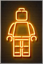 JUNIQE - Poster met kunststof lijst Neon Lego -30x45 /Oranje & Zwart