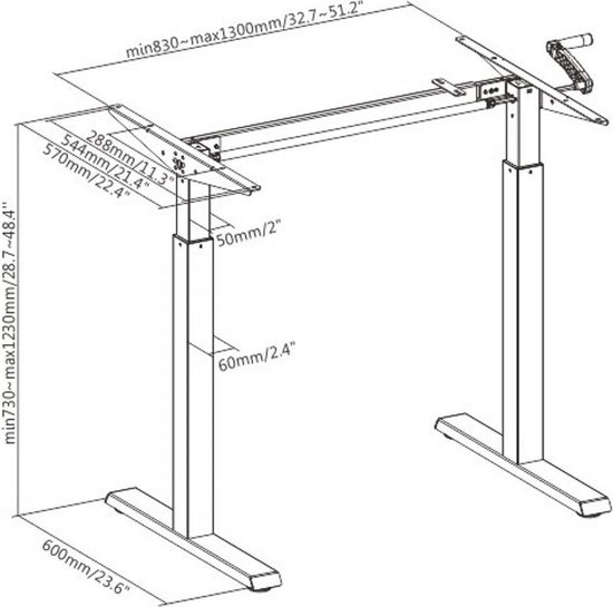 Bureau frame zit sta -  hoogte verstelbaar - bureaublad formaat 90 tot 140 cm - VDD Gaming