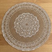 Set van 4 ronde jute placemats met witte mandala-achtige patronen Ø 38 cm