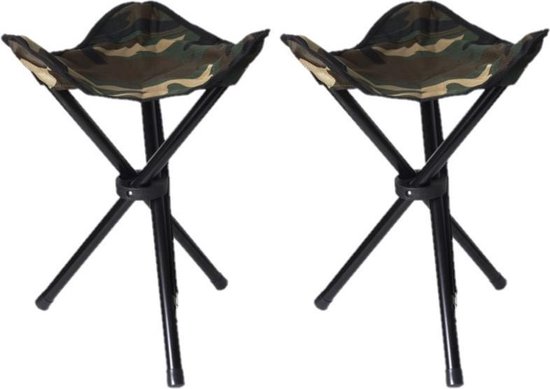 Set van 3x stuks drie poot opvouwbare krukjes camouflage leger groen 40 cm – Campingstoel – Visserskrukje