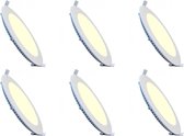 LED Downlight Slim 6 Pack - Inbouw Rond 15W - Warm Wit 2700K - Mat Wit Aluminium - Ø195mm