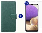 BixB Samsung A32 5G hoesje - Met 3x screenprotector / tempered glass - Book Case Wallet - Groen