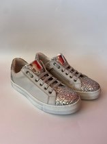 Kickers - Meisjes - Hoge Sneakers met Veters en Rits - Glitters - Gebroken Wit  - Maat 38