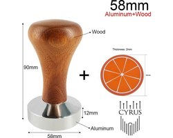 Cyrus Tamper alu 58mm houten handvat - barista tools - cyruscoffee - stamper + gift