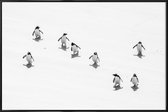 JUNIQE - Poster in kunststof lijst Snow Penguins -30x45 /Wit & Zwart