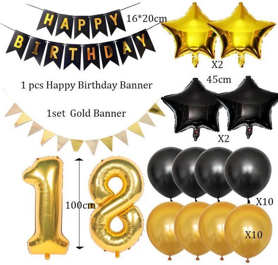 Thomline Feestversiering - Verjaardag 18 Jaar - Ballonnen, Slingers &  Sterren - ... | bol.com