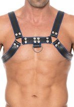 Chest Bulldog Harness - Premium Leather - Black/Blue - S/M - Maat S/M