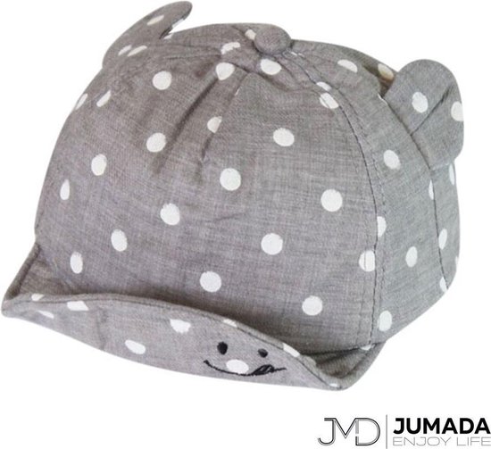 Jumada's Baby Petje met Oortjes - Kinderen Zonnehoed Met Oren - Polka Dot Baby Hat - Katoen - Grijs