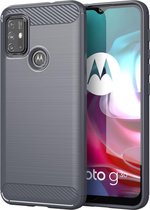 Motorola Moto G30 / G20 / G10 hoesje - MobyDefend TPU Gelcase - Geborsteld Metaal + Carbonlook - Grijs - GSM Hoesje - Telefoonhoesje Geschikt Voor: Motorola Moto G30 / Moto G20 / M