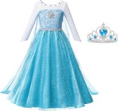 Elsa jurk Ster Glamour met sleep + kroon blauw maat 116-122 (130) Prinsessenjurk meisje verkleedkleren meisje
