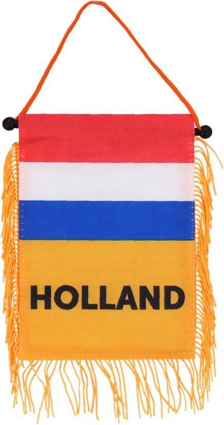 Wapenschild met oranje franjes en de tekst HOLLAND.