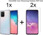 Samsung Galaxy S10 Lite hoesje transparant siliconen case - 2x Samsung S10 Lite Screenprotectors Screen Protector