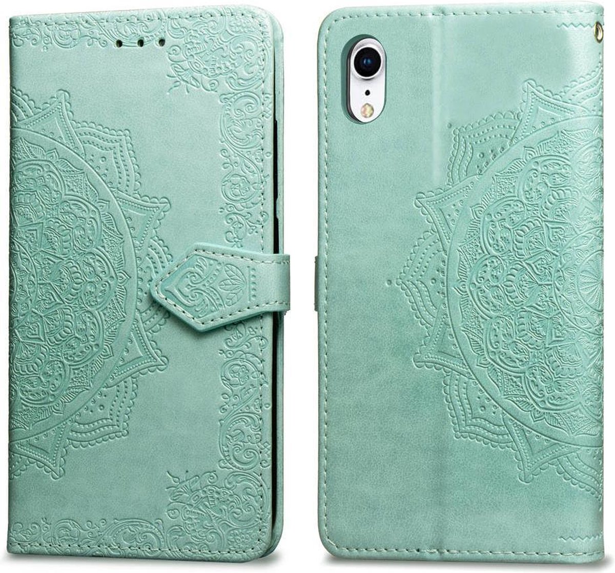 Geschikt voor Apple iPhone XR Bookcase - Groen - Bloemen - Portemonnee Hoesje