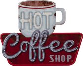 Clayre & Eef Tekstbord 38*1*48 cm Meerkleurig Ijzer Hot Coffee Wandbord Quote Bord Spreuk
