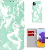 Voor Samsung Galaxy A22 5G Cloud Fog Patroon Horizontale Flip Lederen Case met Houder & Kaartsleuf & Portemonnee (Mintgroen)