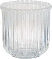 J-Line Theelichthouder Streep Glas Wit/Transparant 8X8X8Cm Set van 10 stuks