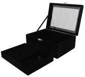 Dielay - Luxe Sieradendoos met Venster - Kist voor Sieraden - Juwelen Box - 20x15x8,5 cm - Zwart