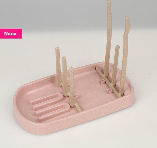 Flessenrek Afdruiprek voor Babyflessen met lekbak - Flessendroogrek met BIO Tarwestro - Roze van Merkloos — afbeelding 2