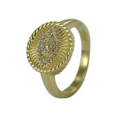 Silventi 9SIL-21432 Zilveren Ring - Dames - Oog - 13 mm Doorsnee - Zirkonia - Maat 54 - Mat - Zilver - Gold Plated (Verguld/ Goud op Zilver)