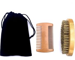 Baardkam set - Beard comb – baardkam kit – Baardborstel set – Baardborstel kit - Verdelen van baardolie of baardbalsem - Vaderdag cadeaus - baardverzorging - fijne en grove kam - baardborstel – hout  + zakje