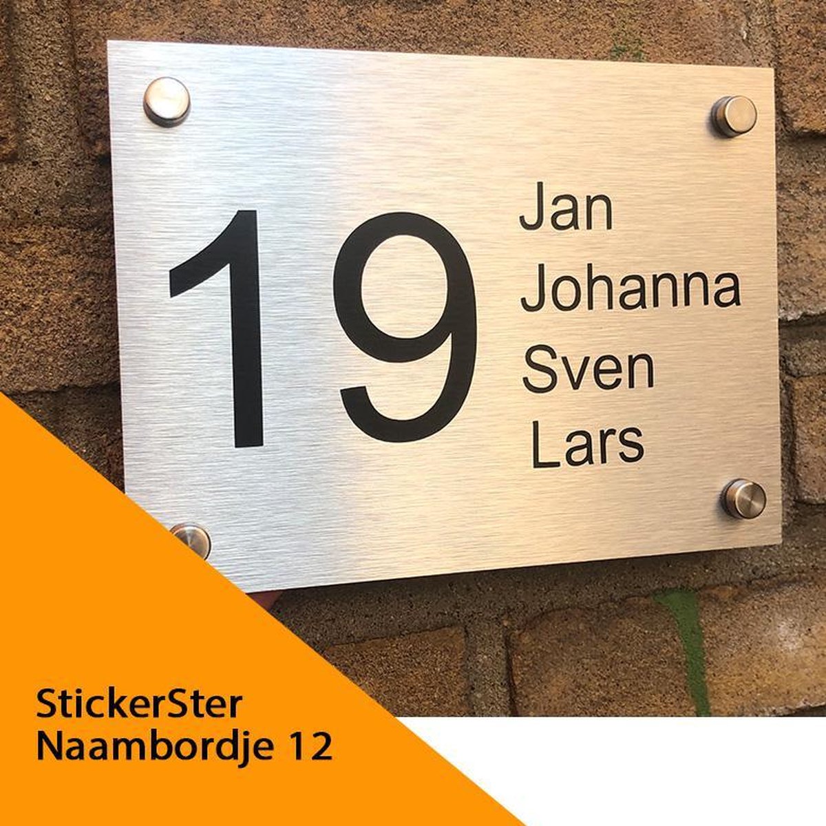 Naambordje voordeur RVS look 15 x 20 cm huisnummer links namen rechts