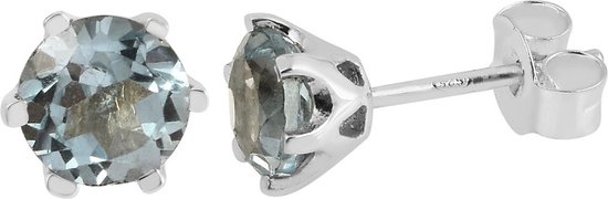 SilverGems Zilveren oorstekers met rond facet geslepen Blauwe Topaas edelstenen