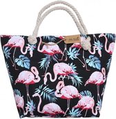 Strandtas Flamingo's Zwart/multicolor