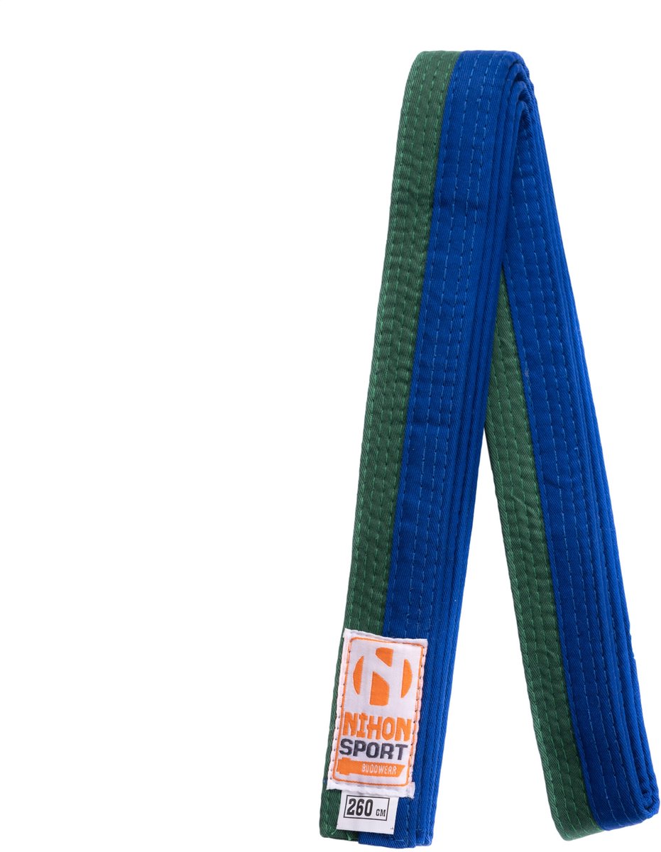 Tweekleurige judo- en karateband Nihon | stevige kwaliteit | Groen / Blauw (Maat: 240)