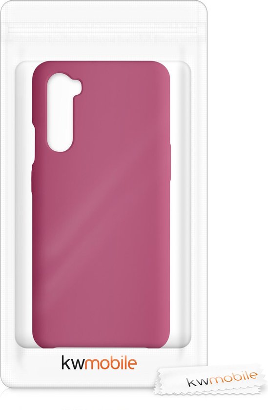 Frambozenroze TPU hoesje in verpakking met kwmobile logo.