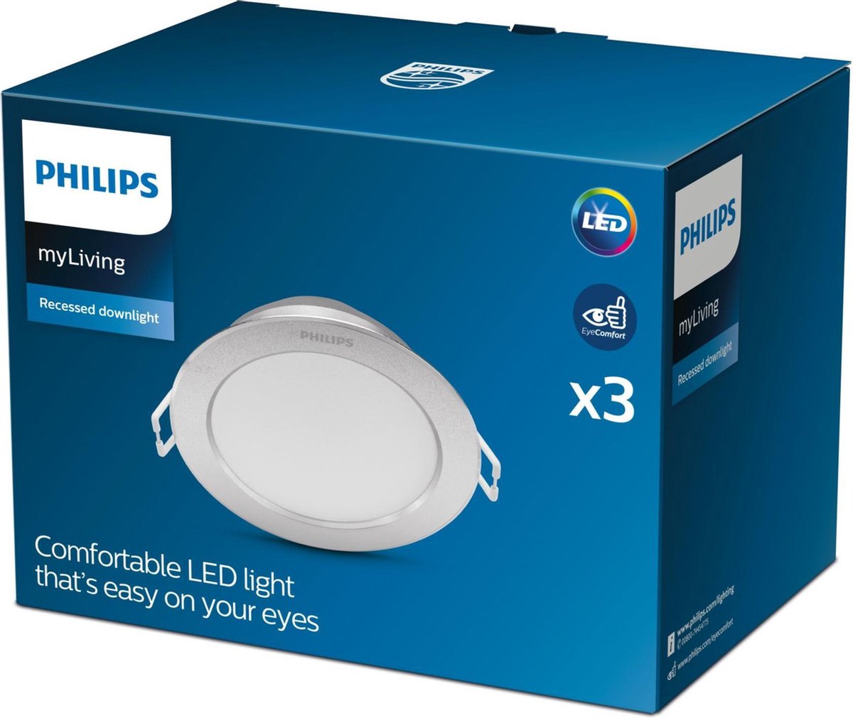 Philips Diamond Inbouwspot LED 3x3,5W/300lm Rond Nikkel