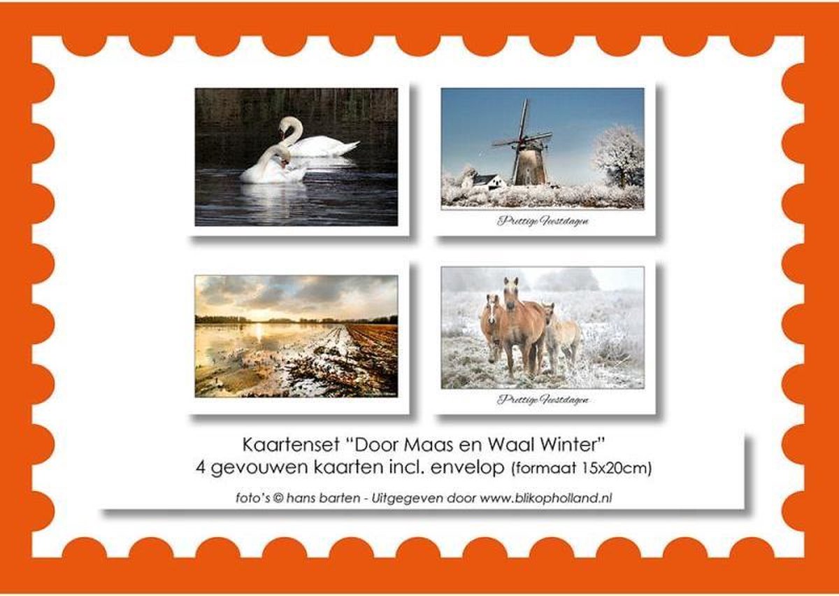 Kaarten set Landschap | gevouwen kaarten | 15 x 20 | zwanen | molens | paarden
