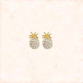 Jobo By JET - Ananas oorbellen - knopjes - Goud – diamantjes